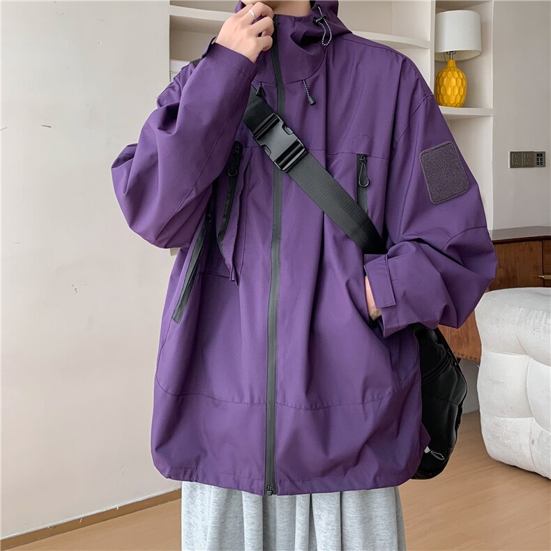 秋季新款港风美式高街高质量连帽防水冲锋衣外套男女JK1268-P58,女装短外套,星座313A(原308A-2)