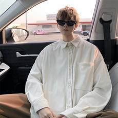8XL-M灯芯绒衬衫特大码复古秋冬翻领长袖上衣纯色外套CS9001/P58，男装衬衫，电商B238