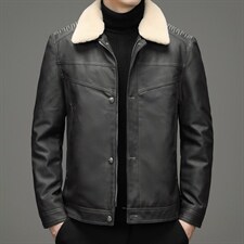拆卸毛领羽绒服男款2023冬季中年装加厚牛仔皮外套XXH9608-P230图片