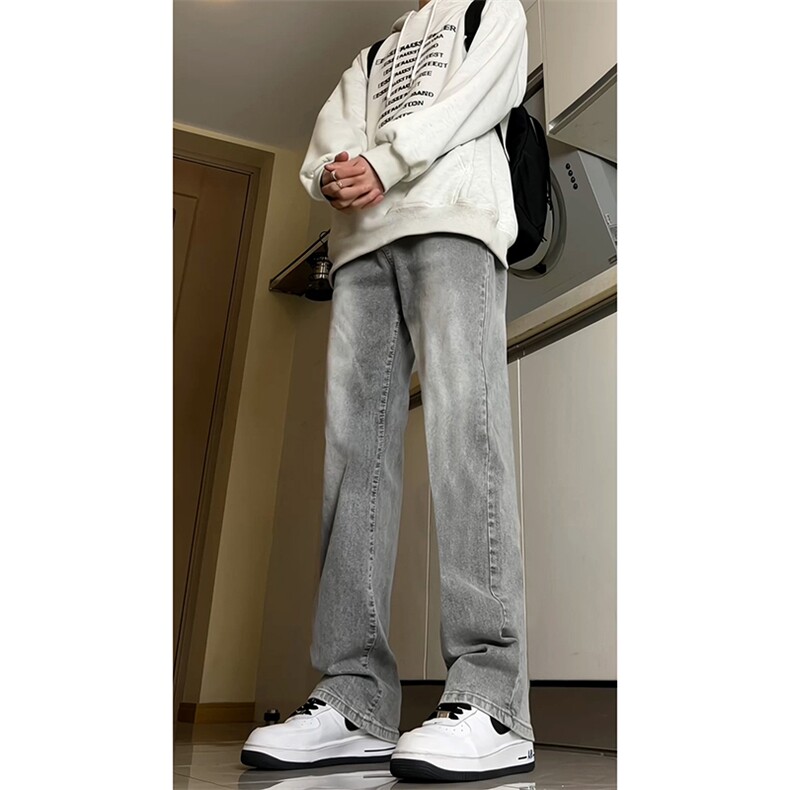 B221美式高街水泥灰弹力直筒牛仔裤LK24146-P60控79加绒P70控99,男装牛仔裤,电商B221