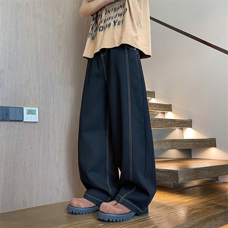 垂坠感弯刀牛仔裤男女款秋季宽松直筒潮流百搭美式高街拖地长裤子,男装牛仔裤,星座410-6（原星座1304-1）