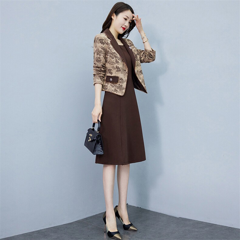 现货-新品】西装外套连衣裙两件套2024年春装新款洋气复古风套装,女装套装/套裙,仁梯