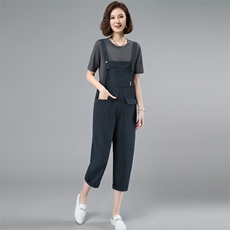 2025年夏季新款潮时尚两件套装T恤+背带裤，女装套装/套裙，简韵佳