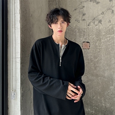 高质量高街男款双层拉链深V领纯长袖T男A071-T51-P58（现货），男装T恤，电商A071