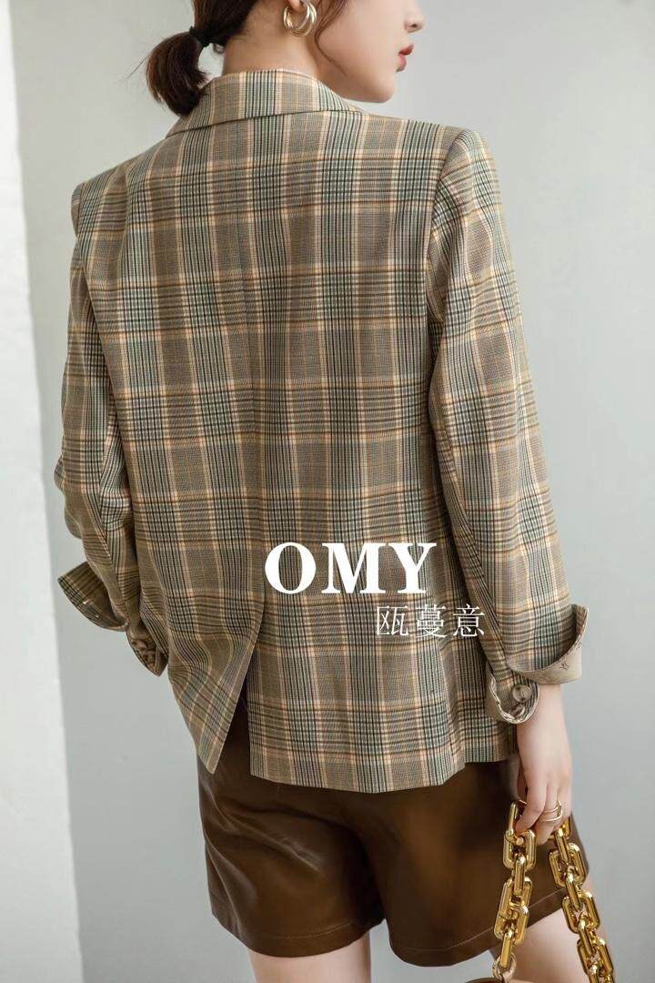 格子西装外套，女装西装，OMY 瓯蔓意