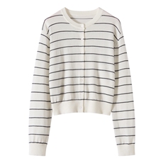 2025年秋季直筒型通勤加厚条纹圆领开衫，女装羊毛衫，东远绒业