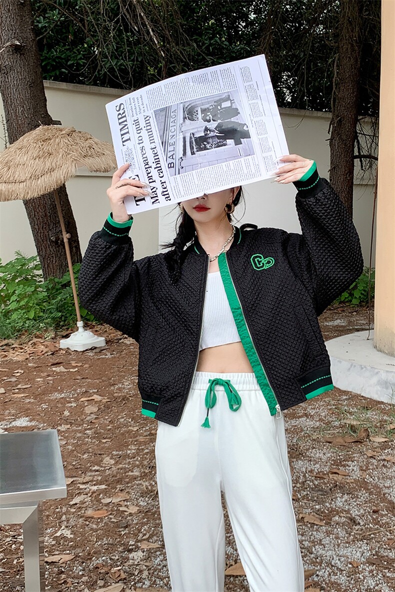 【现货新品】短款棒球服外套女2025秋季刺绣拼接时尚夹克休闲上衣,女装短外套,美沁