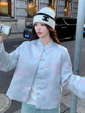 现货！（90新标带检）新中式提花料立体花羽绒服女气质保暖外套，女装羽绒服，衣秀之家