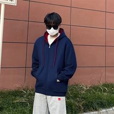抖音得物二开美式高街重磅结构双层撞色连帽卫衣开衫外套W116，男装卫衣，电商A486