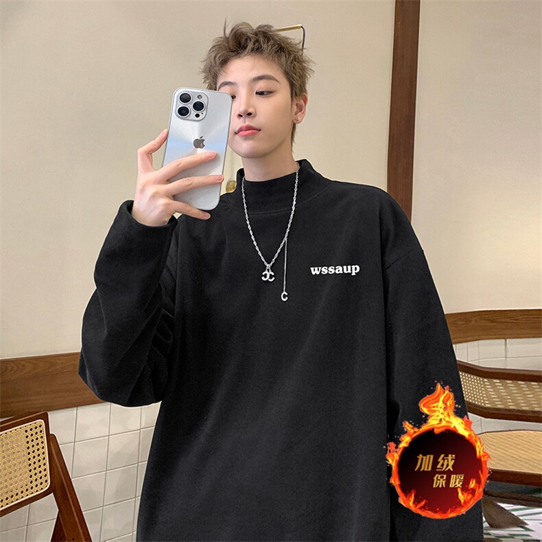 一件过冬重磅保暖针织衫德绒加绒加厚卫衣半高领打底长袖T恤DR34,男装T恤,电商A486