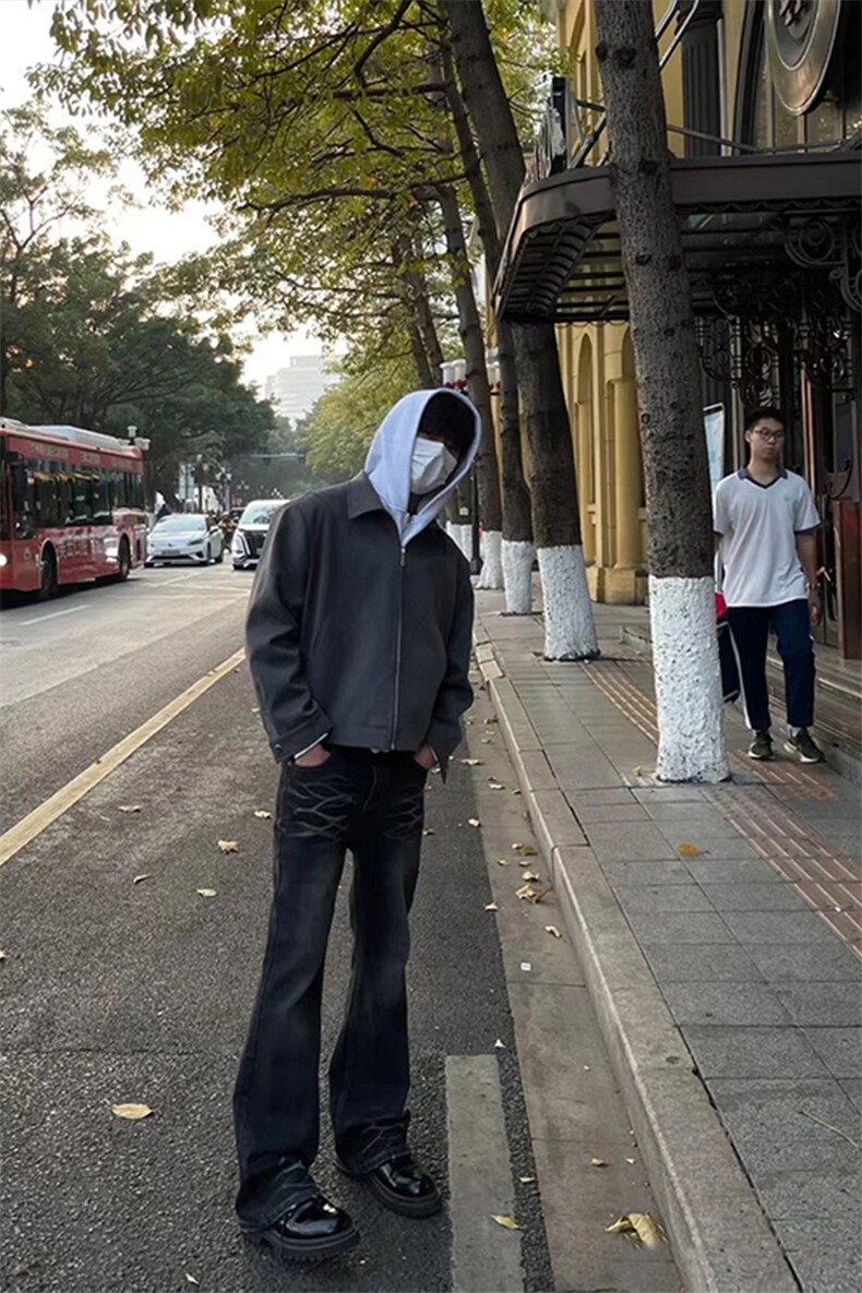 美式ins高街cleanfit重工艺水洗暗黑微喇牛仔裤货号K2401P60,男装牛仔裤,电商A063