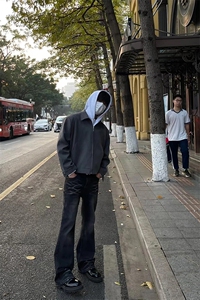 美式ins高街cleanfit重工艺水洗暗黑微喇牛仔裤货号K2401P60图片