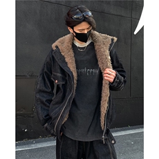 小众高级感加绒加厚羊羔毛牛仔夹克棉服男女冬季保暖棉衣外套p128，男装夹克，电商C307