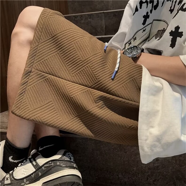 肌理感休闲短裤男夏季美式潮牌运动裤宽松抽绳五分中裤K4250-P28图片