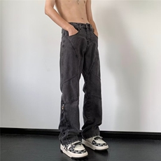 高街美式复古水洗拉链牛仔裤男宽松直筒hiphop垂坠感裤子8197-p53，男装牛仔裤，星座1008-1