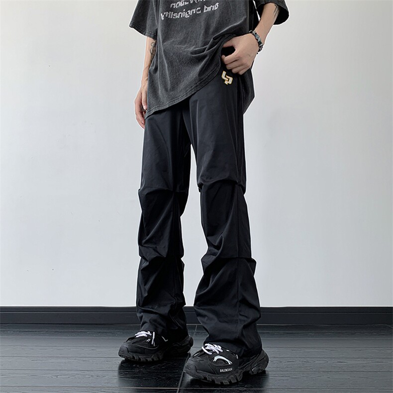 B221 美式ins街头hiphop刺绣宽松褶皱休闲裤子 LK23123-P60 控78图片