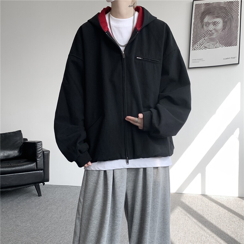 8XL-M美式复古撞色连帽水洗夹克男高级感做旧情侣外套JK1327P88,男装夹克,电商D206-1