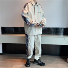秋季新款大码港风休闲学生拼花翻领夹克束脚裤套装男TZD08P90，男装休闲套装，电商B226