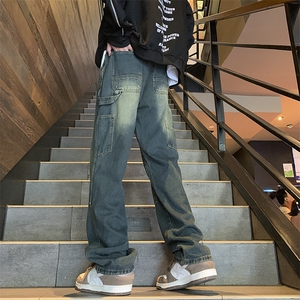 抖音现货稻草黄宽松牛仔裤男GK07-P55限价68图片