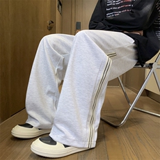织带拼接休闲裤男款春秋宽松直筒卫裤美式垂感阔腿长裤K7902-P35，男装休闲裤，星座505-3
