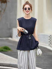 高端欧货牛仔套装女2025年夏季新款气质高级感马甲阔腿裤两件套，女装套装/套裙，然然