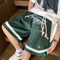 麂皮绒复古撞色印花短裤男夏休闲篮球运动五分裤XZ514-2-1537-P43，男装牛仔裤，星座514-2(原B239)