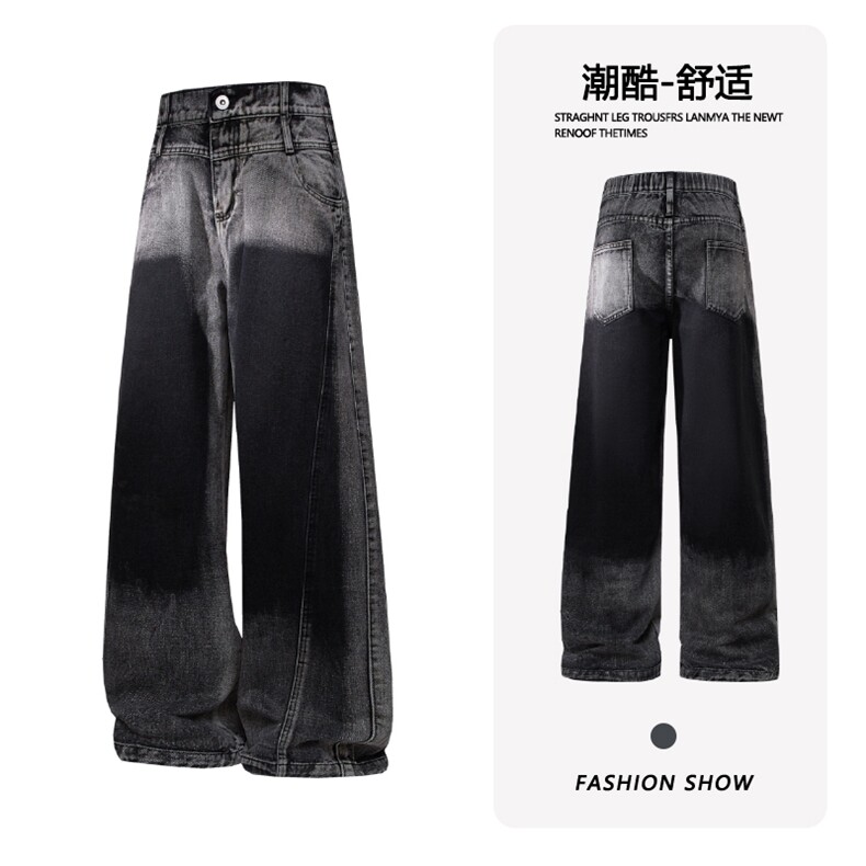 龙叨叨 美式ins高街暗黑宽松直筒牛仔裤 LK25521-特P45控78图片