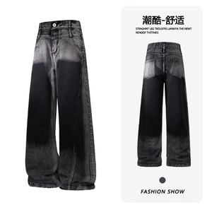 龙叨叨 美式ins高街暗黑宽松直筒牛仔裤 LK25521-特P45控78图片