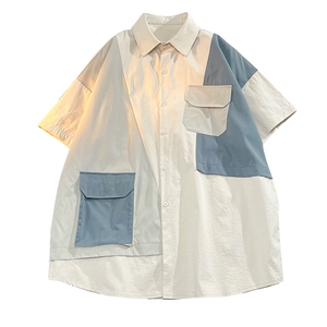 夏季新款港风大码工装拼接短袖衬衫M-3XL-CS201-P45图片