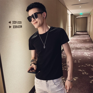 DT606 夏季精神小伙网红同款男修身圆领社会短袖T恤图片