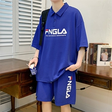 夏季港风半袖POLO衫短裤两件套男潮情侣短袖T恤运动套装6623-P60，男装T恤，电商A441-1