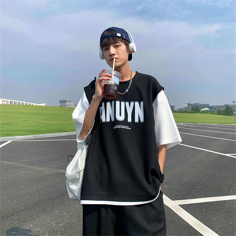 假两件华夫格短袖短裤套装男夏季一套搭配篮球运动服T1294-P42,男装T恤,星座512-2