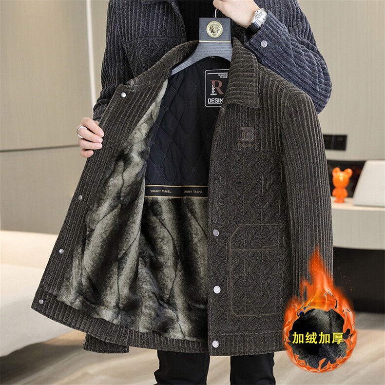加棉加厚韩版外套毛呢大衣男翻领金貂绒提花夹克冬装灯芯绒上衣,男装夹克,星座914