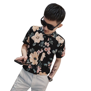 夏季韩版修身旅游花衬衫社会小伙网红短袖衬衣潮男C301B-CS25图片