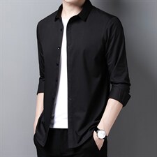 Z2021男式2023秋季新款长袖纯色衬衫修身免烫衬衣P66图片