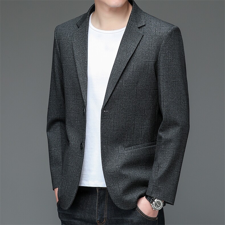 长袖时尚春季2023年翻领单排扣口袋中年上衣西服BGW3711,男装西服,钱塘6003（原4033）