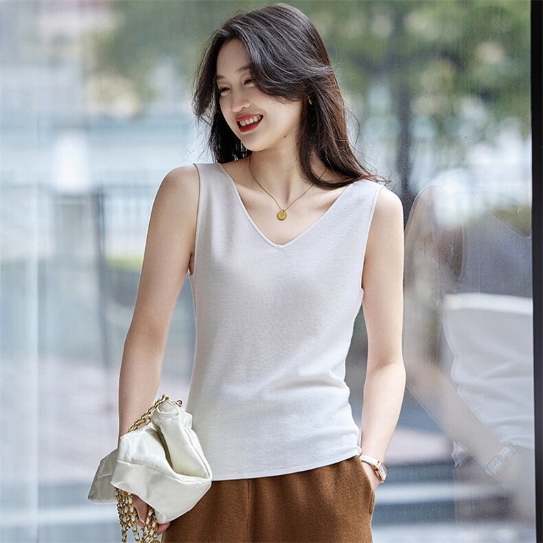 气质时尚百搭纯色简约2025年夏季羊毛背心，女装背心吊带，绒歆坊