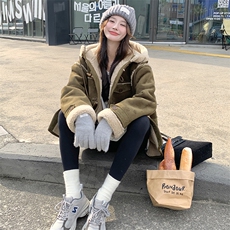 皮毛一体羊羔毛外套女独特超好看2024冬小个子宽松连帽韩系棉衣厚，女装棉衣/棉服，2C305
