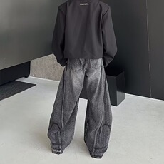 2025秋季新款阔腿牛仔裤宽松高腰长裤子直筒弯刀拖地裤NZ9005，男装牛仔裤，星座516A