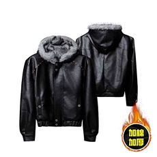 现货冬季美式潮牌痞帅PU皮机车服棉衣毛毛绒狼王座山雕皮棉服，男装棉衣，电商A443