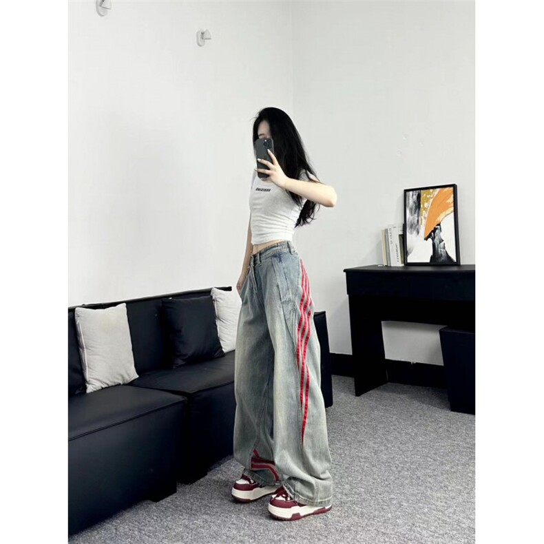 【有货】三条杠条纹牛仔裤男女款美式vibe风裤子G8512WW-特P55图片