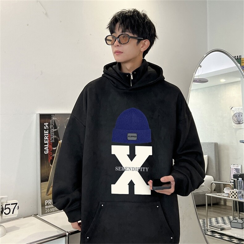 电商DSA028-LPMT23Q03P50新款潮流鹿皮绒连帽卫衣男限78,男装卫衣,电商A028