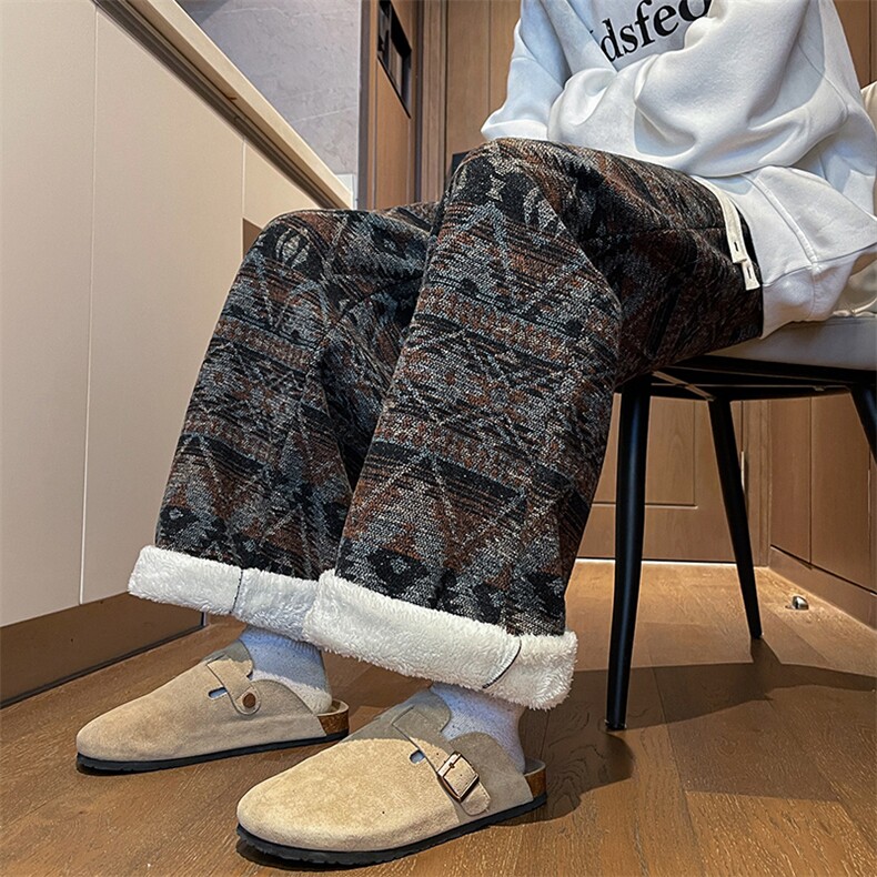 8XL-M羊羔绒裤子男冬季加绒加厚民族风重磅针织棉裤大码KZ023P78,男装休闲裤,电商B312