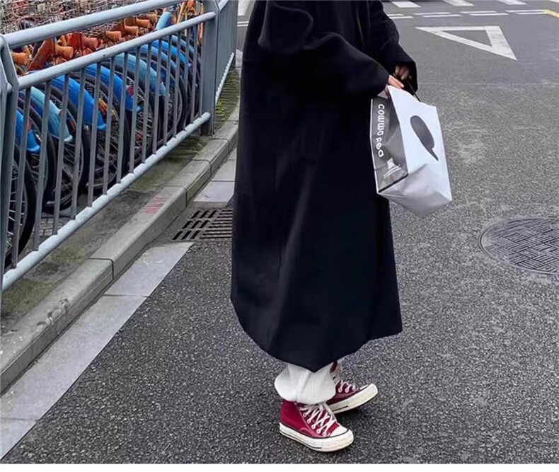 黑色加厚毛呢外套中长款2025冬季新款百搭设计感呢大衣28p90k158图片