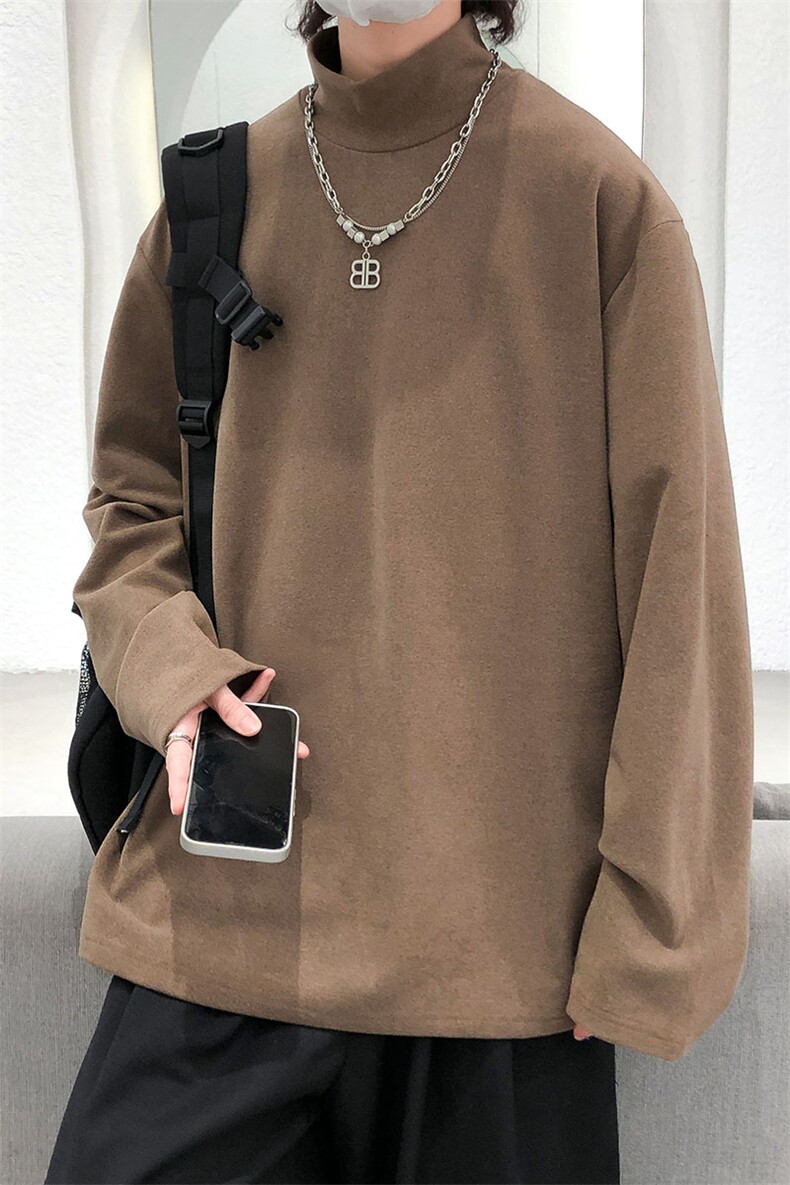 现货半高领德绒长袖T恤高领秋冬打底衫男宽松大码休闲T30-P35控59,男装T恤,电商A351