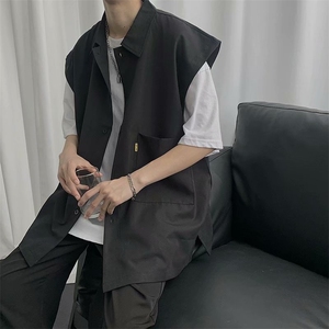 21夏季潮流无袖衬衫男宽松韩版日系潮牌马甲休闲学生背心C77-p28图片