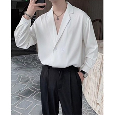 夏季西装领短袖衬衫男休闲宽松薄款衬衣潮流纯色垂感上衣C30，男装T恤，星座1116A（原606A-3）