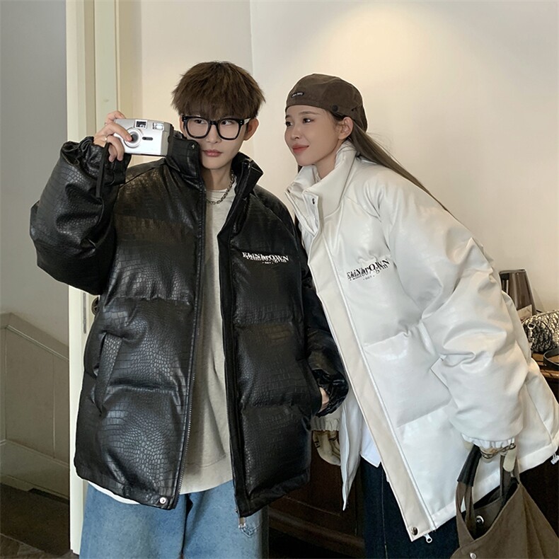 1港风情侣鳄鱼纹手塞棉M-5XL大码PU皮棉服外套男8507P120控158，男装棉衣，星座226-2