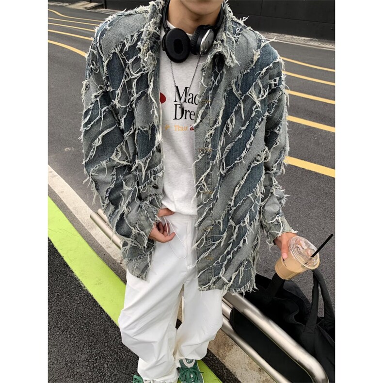 秋季小众毛边流苏设计感牛仔夹克男炸街高级感外套潮W5894-P70,男装夹克,星座412-2