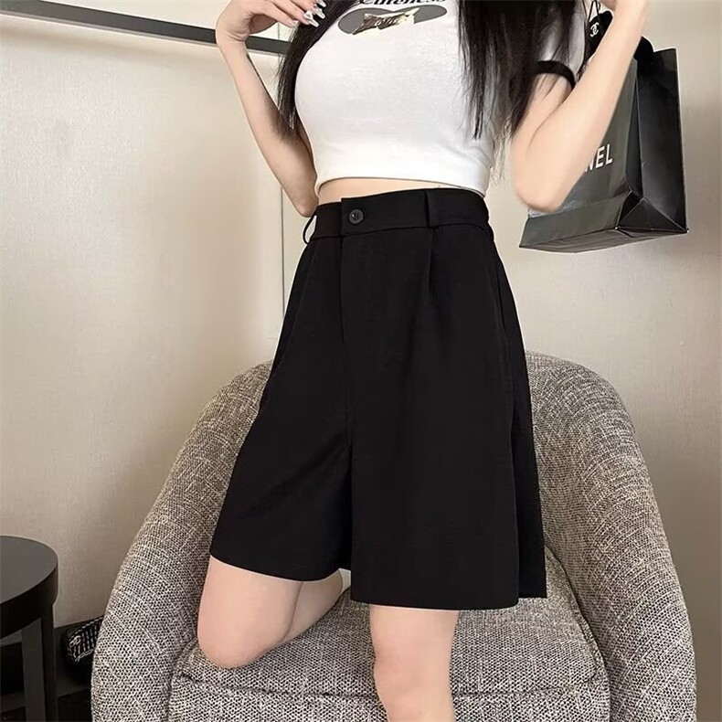 黑色西装休闲短裤子女夏季薄款高腰大码胖mm宽松显瘦阔腿五分中裤,男装牛仔裤,星座1210-1